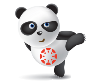 A Panda with the Canvas (ISU's new learning management system) Logo