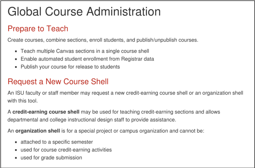 Global Course Administration with Prepare to Teach and Request a New Course Shell