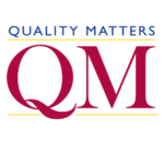 Quality Matters written in blue over a capital Q and M written in red with gold lines outlining the top and bottom of the QM