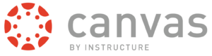 Canvas logo. Reads Canvas by Instructure in gray text with a red circle to the left with red dots in the center of the circle.