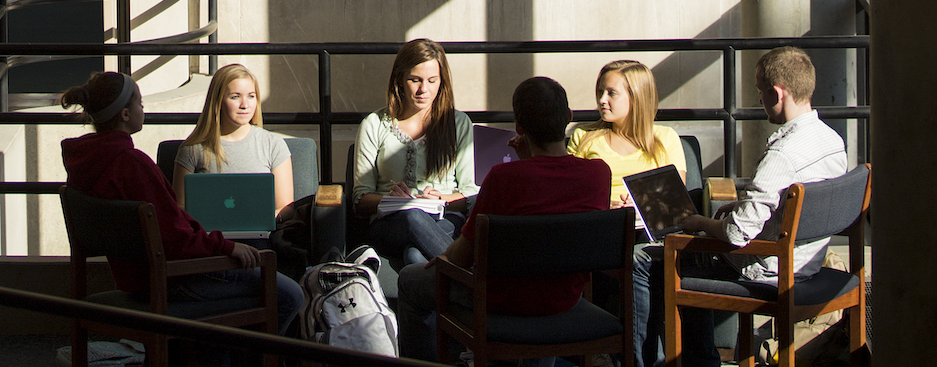Group of student studying at Parks Library at Iowa State University