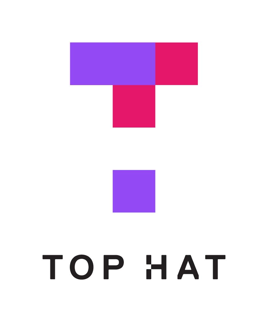 Top Hat written in black font with the purple and magenta letter T of the Top Hat logo above it