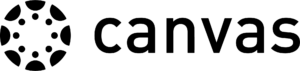 A black Canvas logo that features a circle on the left side consisting of semi-circles and dots in the center ring with the word Canvas in lowercase to the right of the circle.