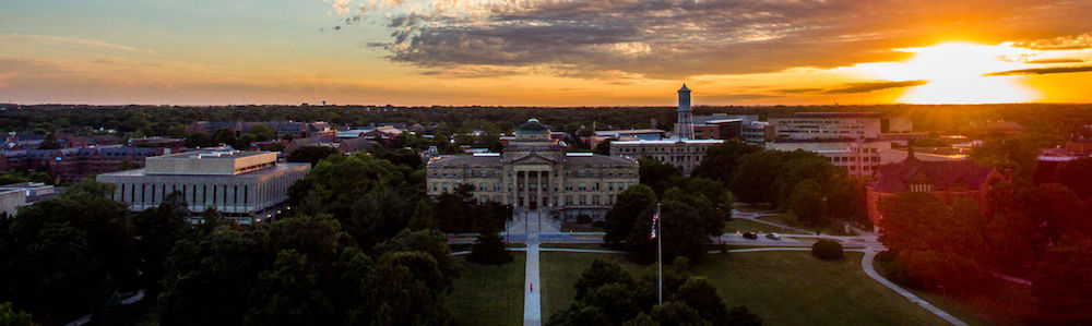 The sun sets over Beardshear Hall on June 27. Max Goldberg/Iowa State Daily