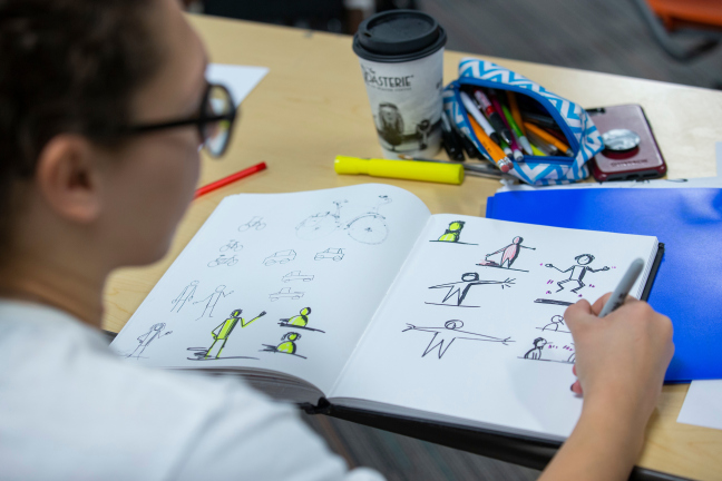 Students learn how to develop their sketchnoting skills from Verena Paepcke-Hjeltness, assistant professor of industrial design. Photo by Christopher Gannon.