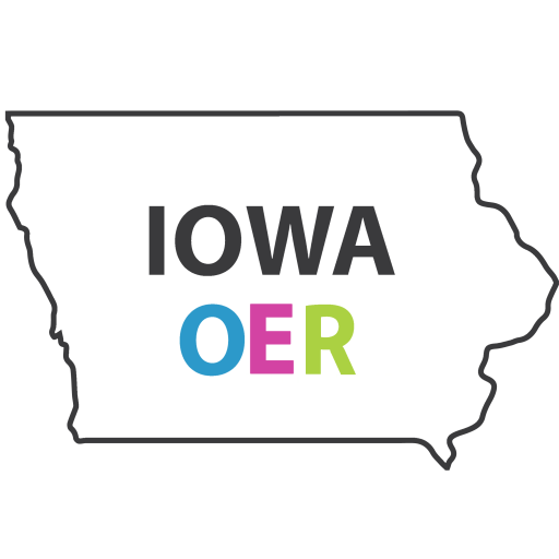 Outline of the state of Iowa with Iowa OER written inside of the outline