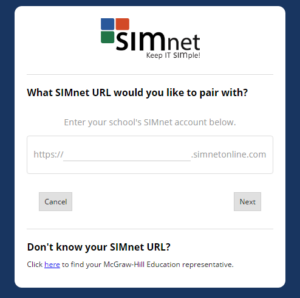 This is the screen display for entering the URL into SIMnet