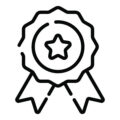A black icon that is the outline of a ribbon for recognition with a star outline in the middle