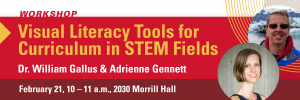 Bill Gallus, professor of Geological and Atmospheric Sciences and University Museums CELT Faculty Affiliate, and University Museums Curator Adrienne Gennett will host a workshop, “Visual Literacy Tools for Curriculum in STEM Fields,” at 10 a.m. on Feb. 21 at 2030 Morrill Hall.